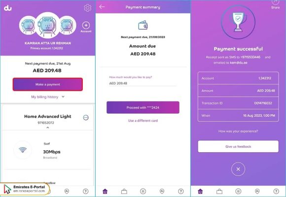Du Quick Pay steps by Du App